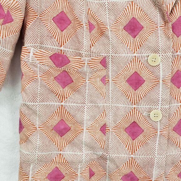 WHIT Blazer Womens Small Pink Orange Geometric Linen Silk Made in USA 3/4 Sleeve - Picture 2 of 11